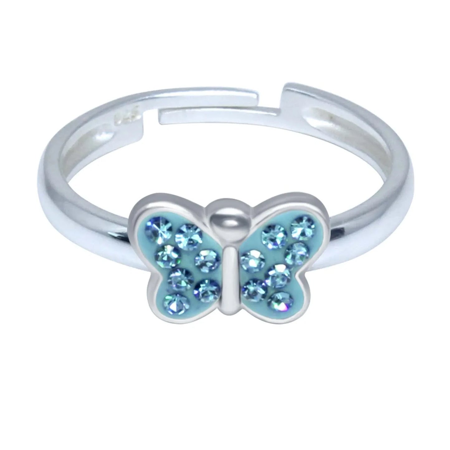 Kinderring Schmetterling 925 Silber hellblaue Kristalle