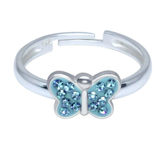 Kinderring Schmetterling 925 Silber hellblaue Kristalle