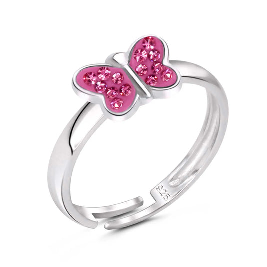 Kinderring Schmetterling 925 Silber rosa Kristalle