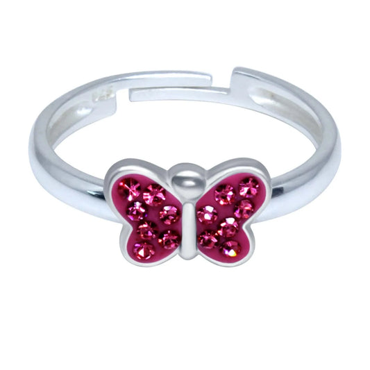 Kinderring Schmetterling 925 Silber pinke Kristalle