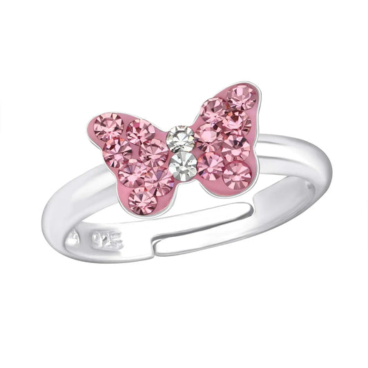 Kinderring Schmetterling 925 Silber Kristalle in rosa klar