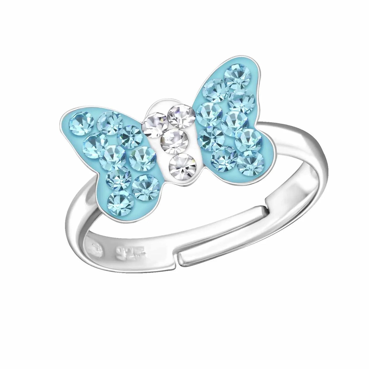 Kinderring Schmetterling 925 Silber Kristalle hellblau