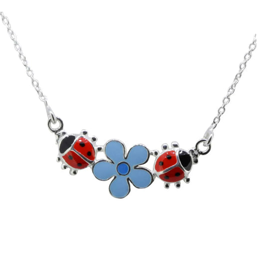 Kinder Anhänger Kette Marienkäfer Blume 925 Silber