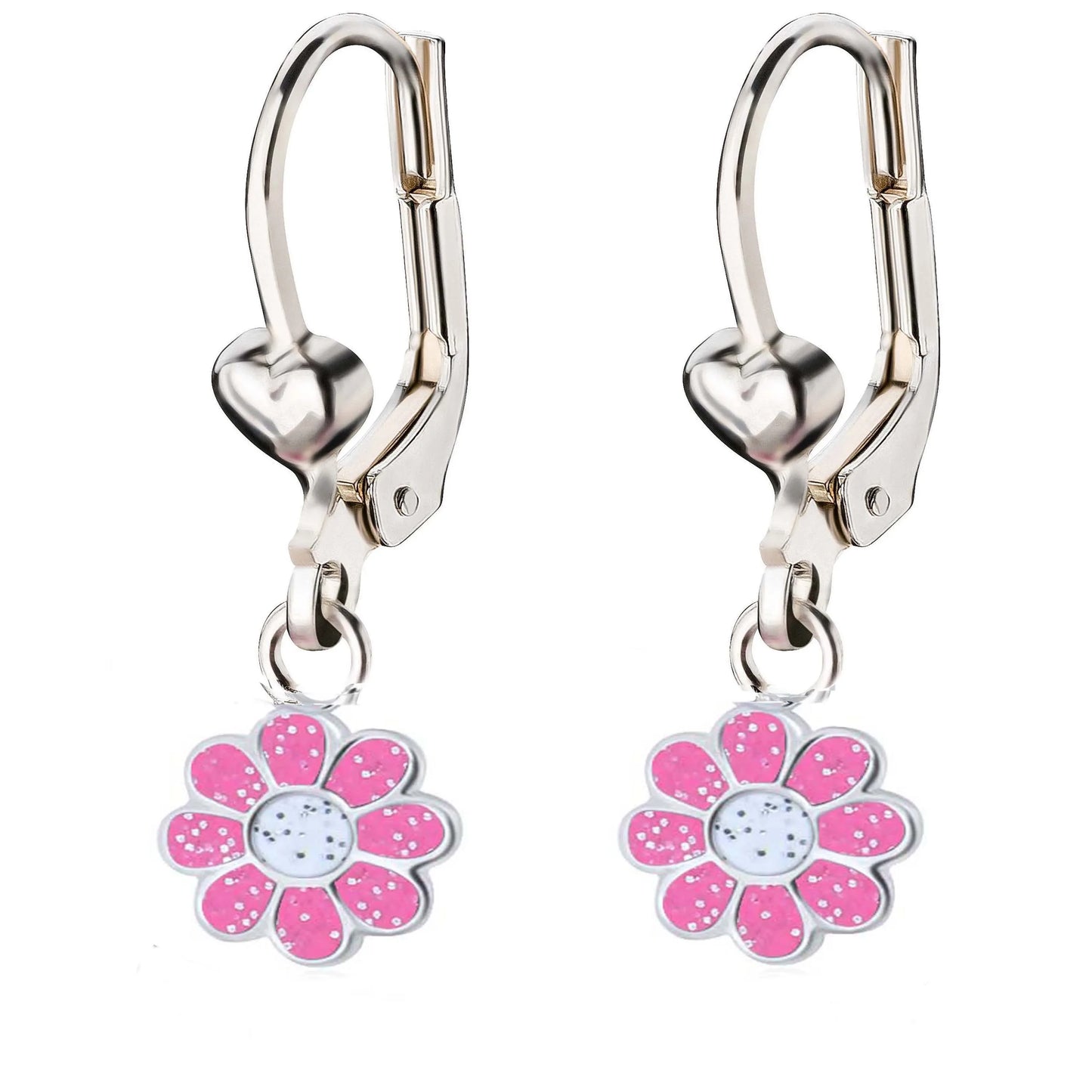 Kinderohrringe Ohrhänger Glitzer pinke Blume 925 Silber