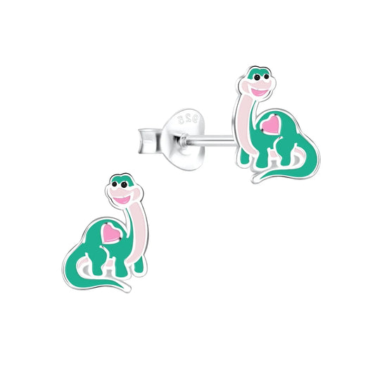 Kinderohrringe grĂŒner rosa Dino 925 Silber