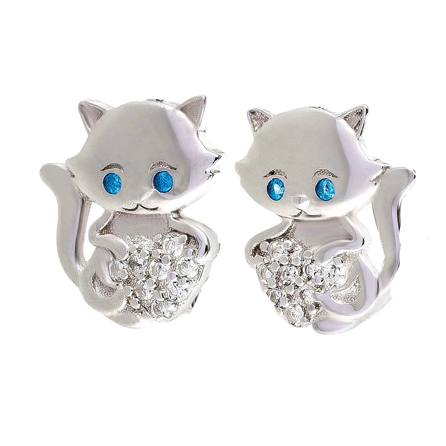 Kinderohrringe Katze 925 Silber Zirkonia Kristalle