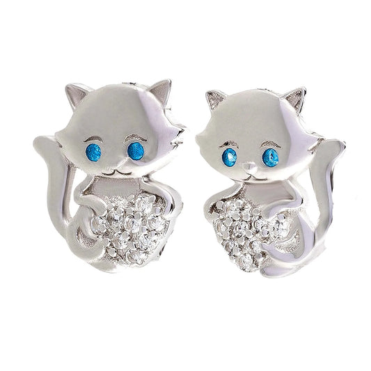 Kinderohrringe Katze 925 Silber Zirkonia Kristalle