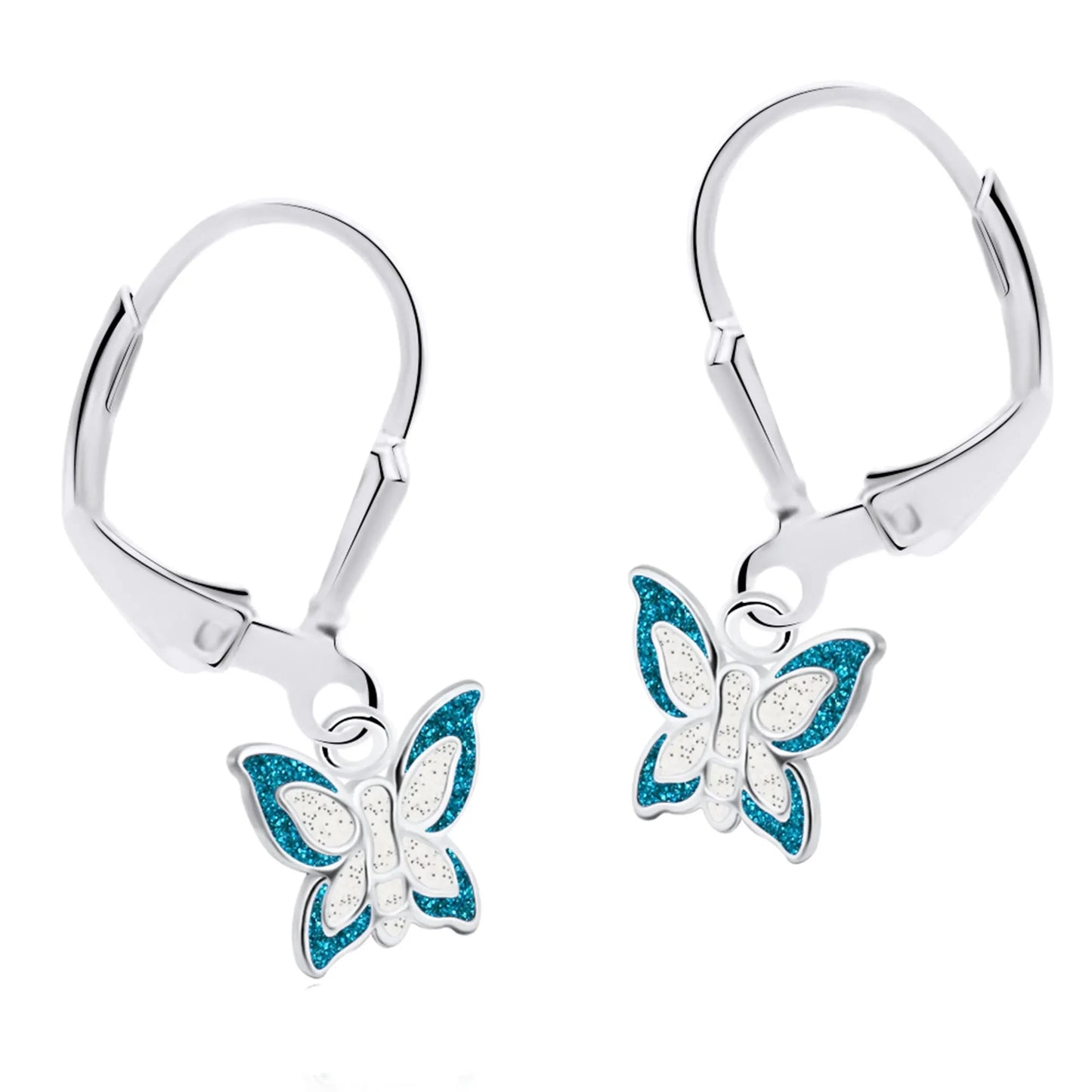 Kinderohrringe Ohrhänger blau weisser Schmetterling 925 Silber