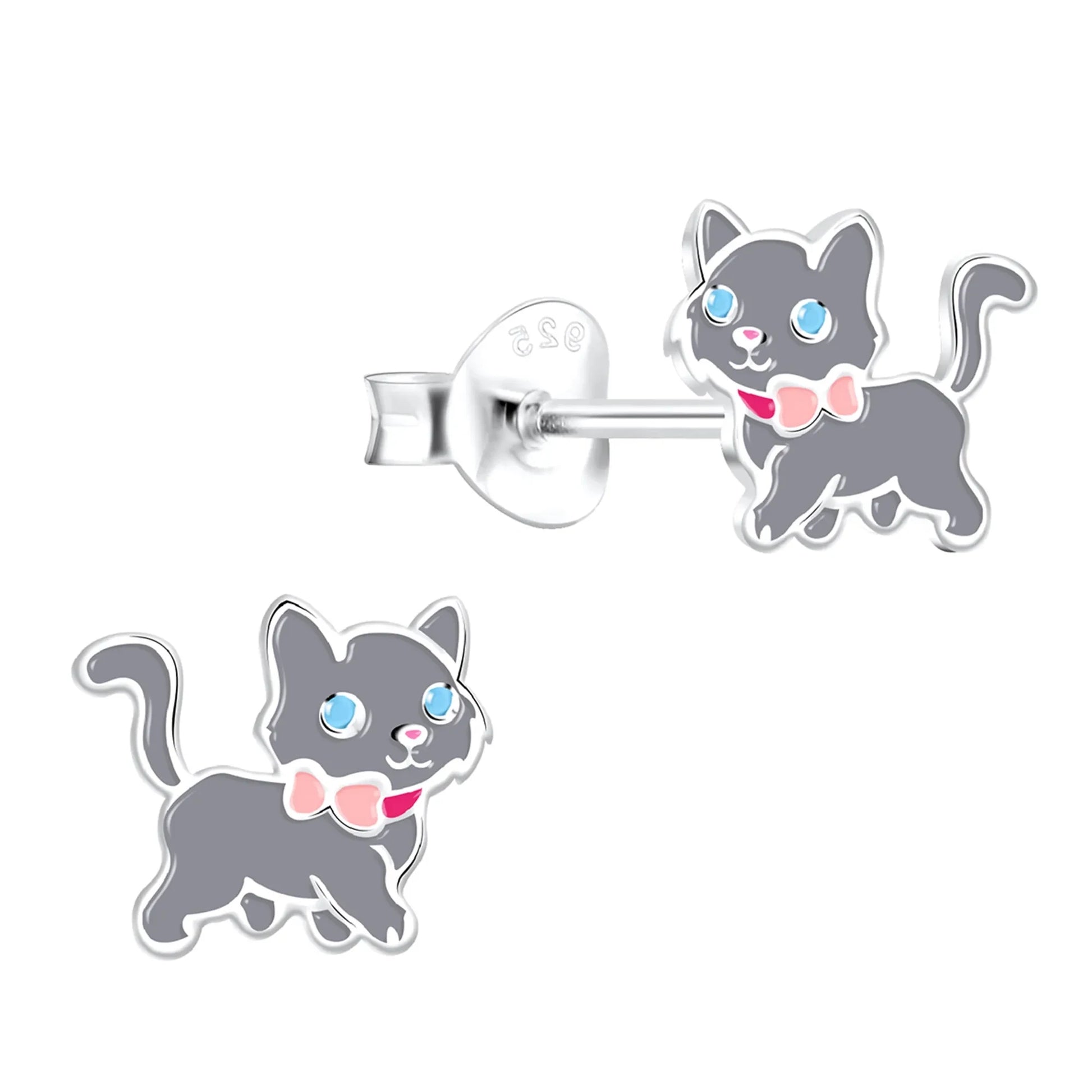 Kinderohrringe Lady graue Katze 925 Silber