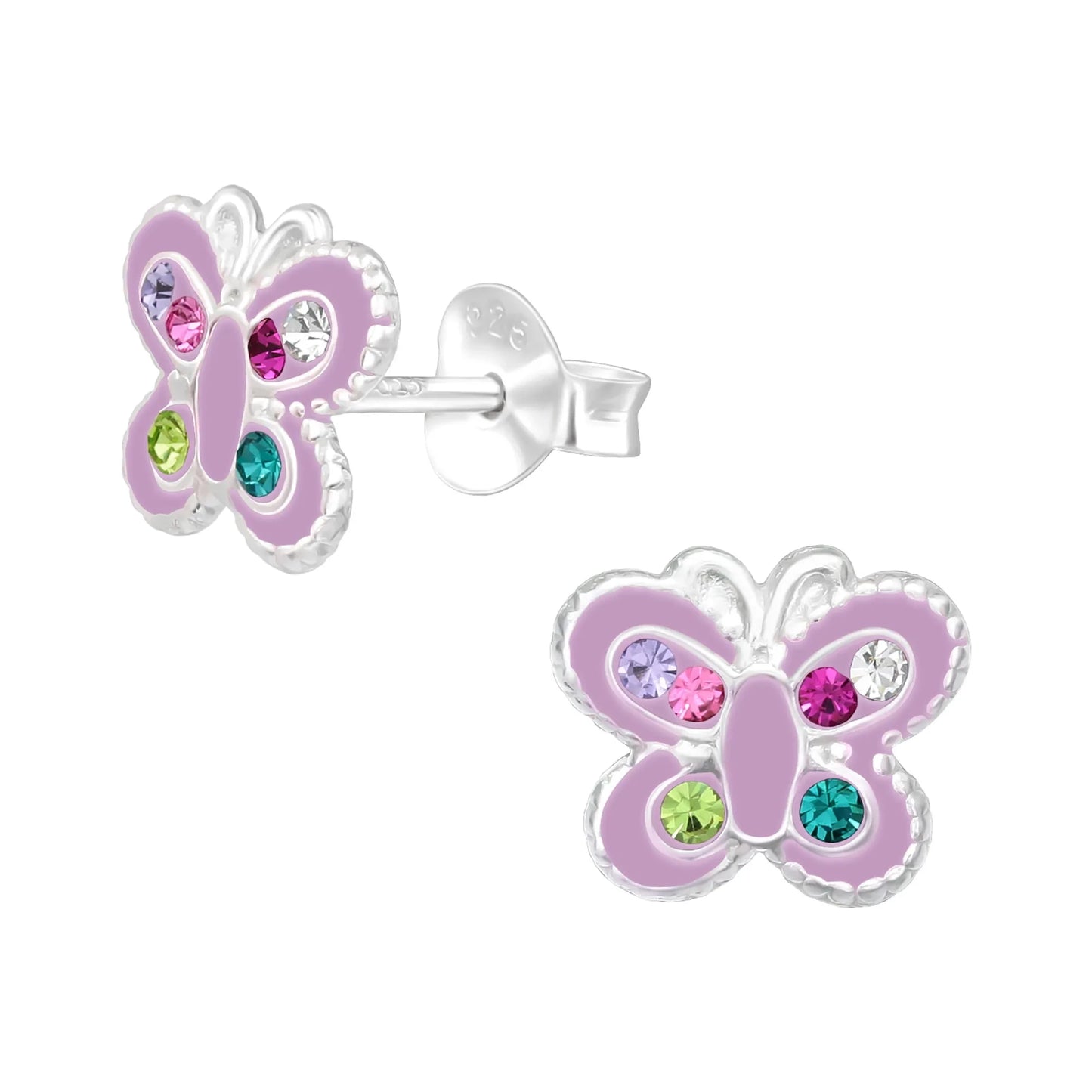 Kinderohrringe Schmetterling 925 Silber Kristallsteine bunt