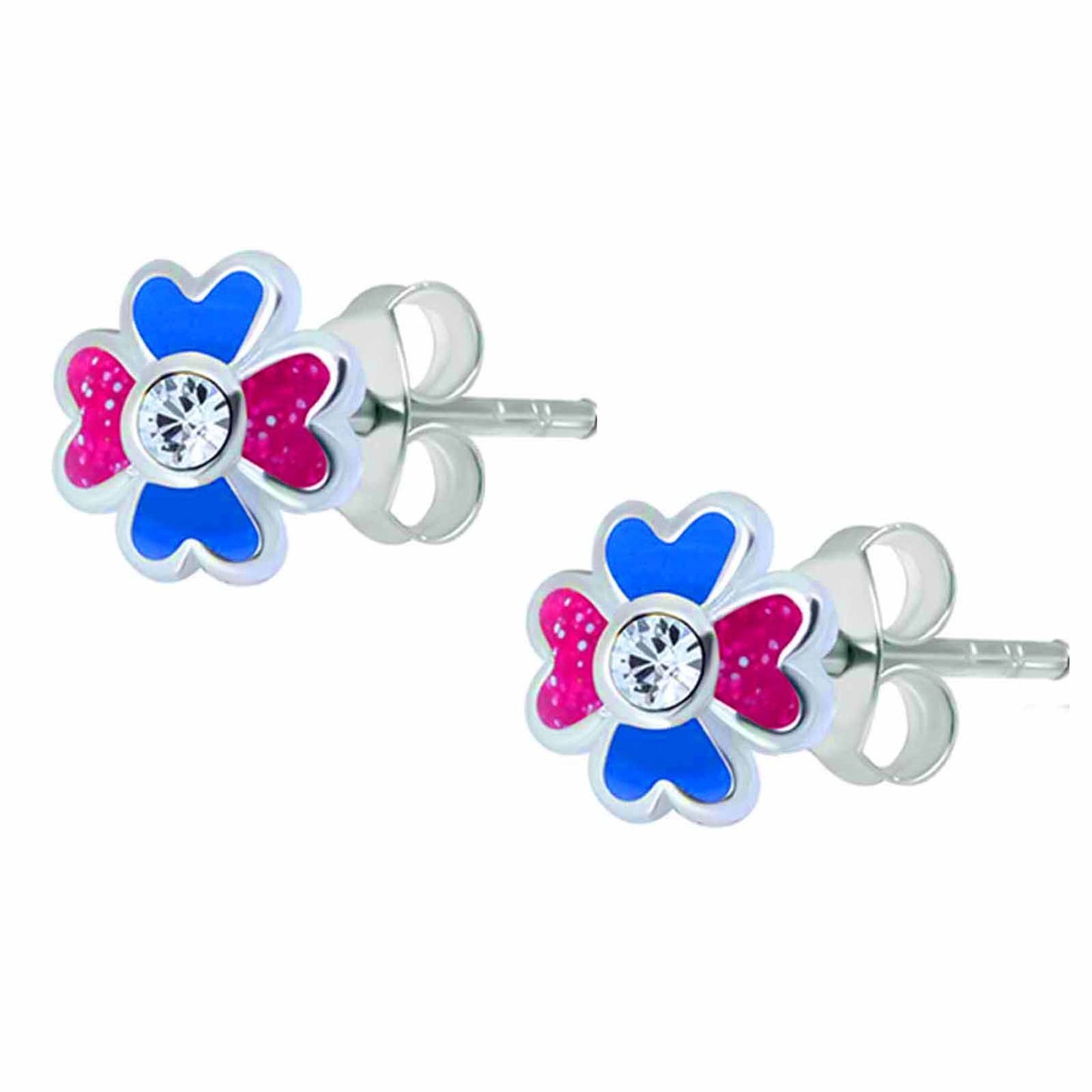 Kinderohrringe Blume Glitzer pink blau 925 Silber