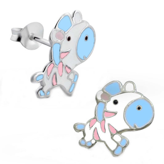 Kinderohrringe blau weisses Zebra 925 Silber