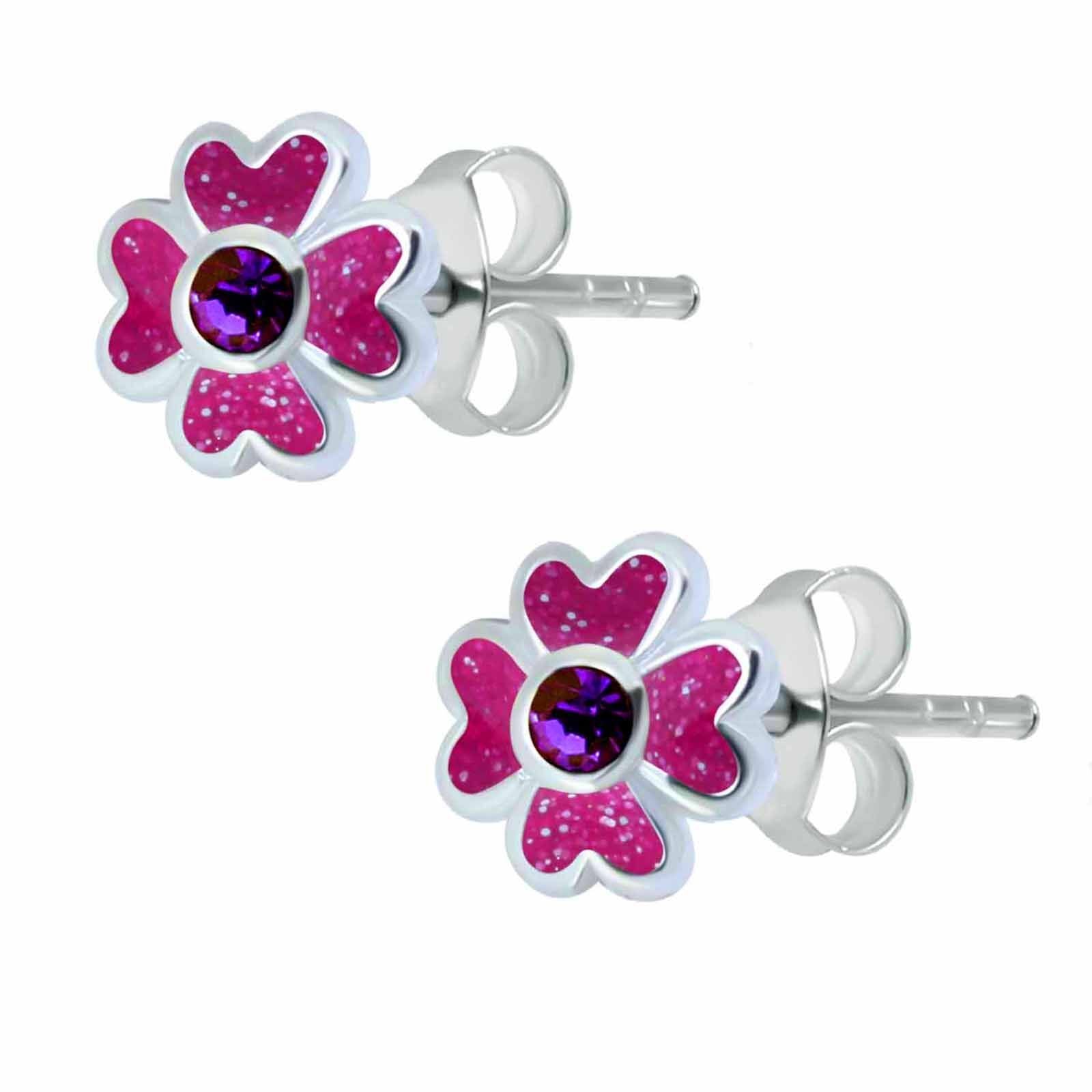 Kinderohrringe Blume Kristall pink 925 Silber