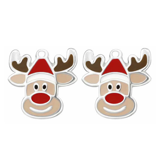 Kinder Ohrringe Rentier Weihnachten 925 Silber Emaille