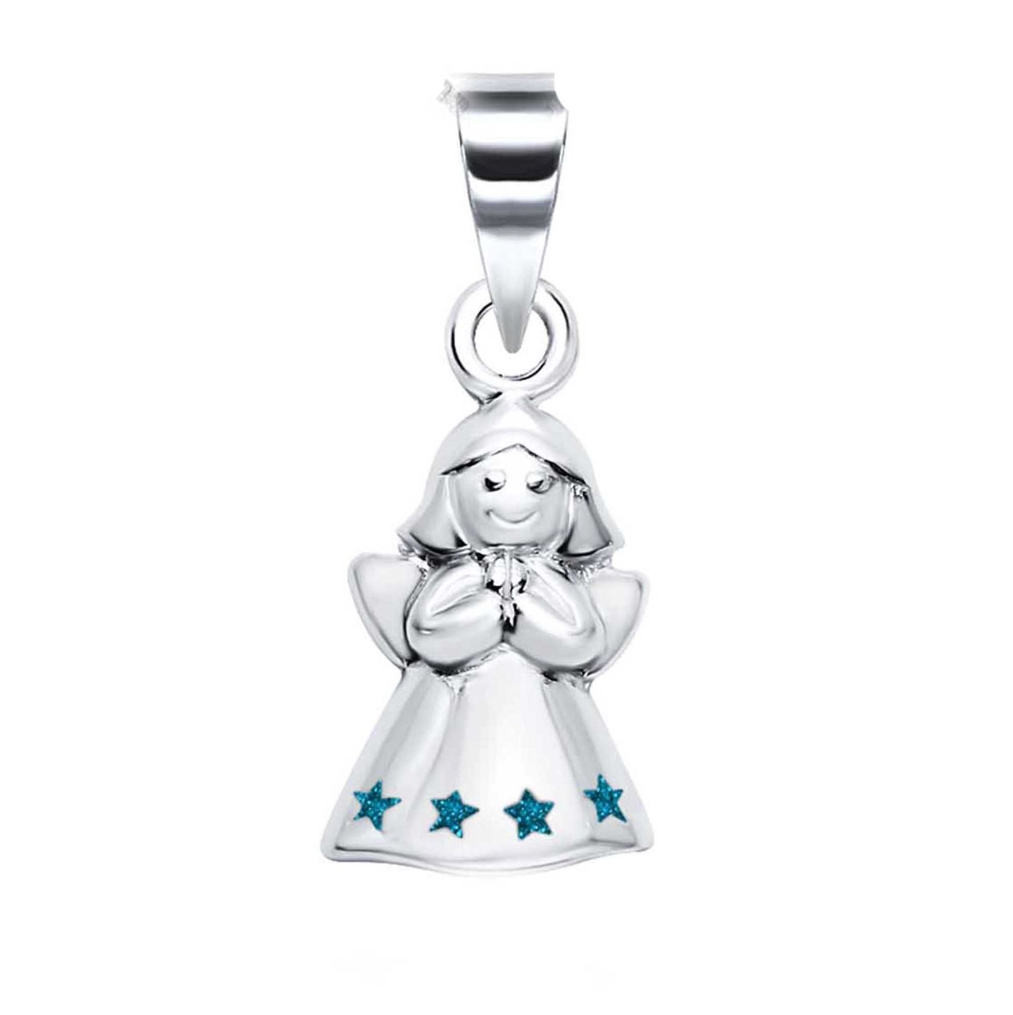 Kinder Anhänger Engel Schutzengel Silber Sterne blau