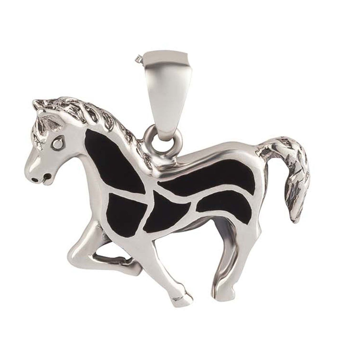Anhänger Pferd 925 Silber schwarzer Stein