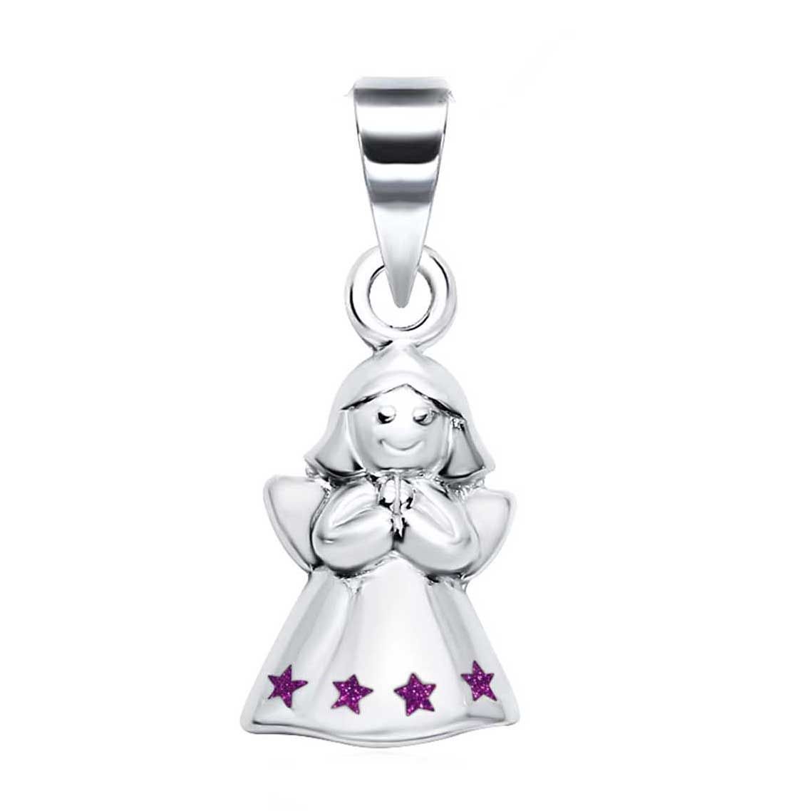 Kinder Anhänger Engel Schutzengel Silber Sterne rot