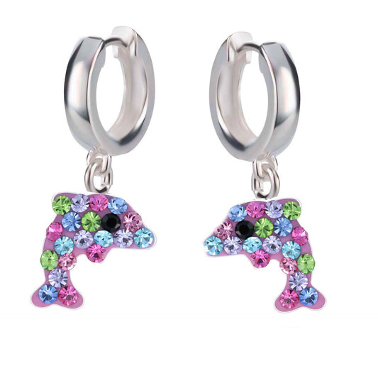 Kinderohrringe Creolen Delfin 925 Silber bunt