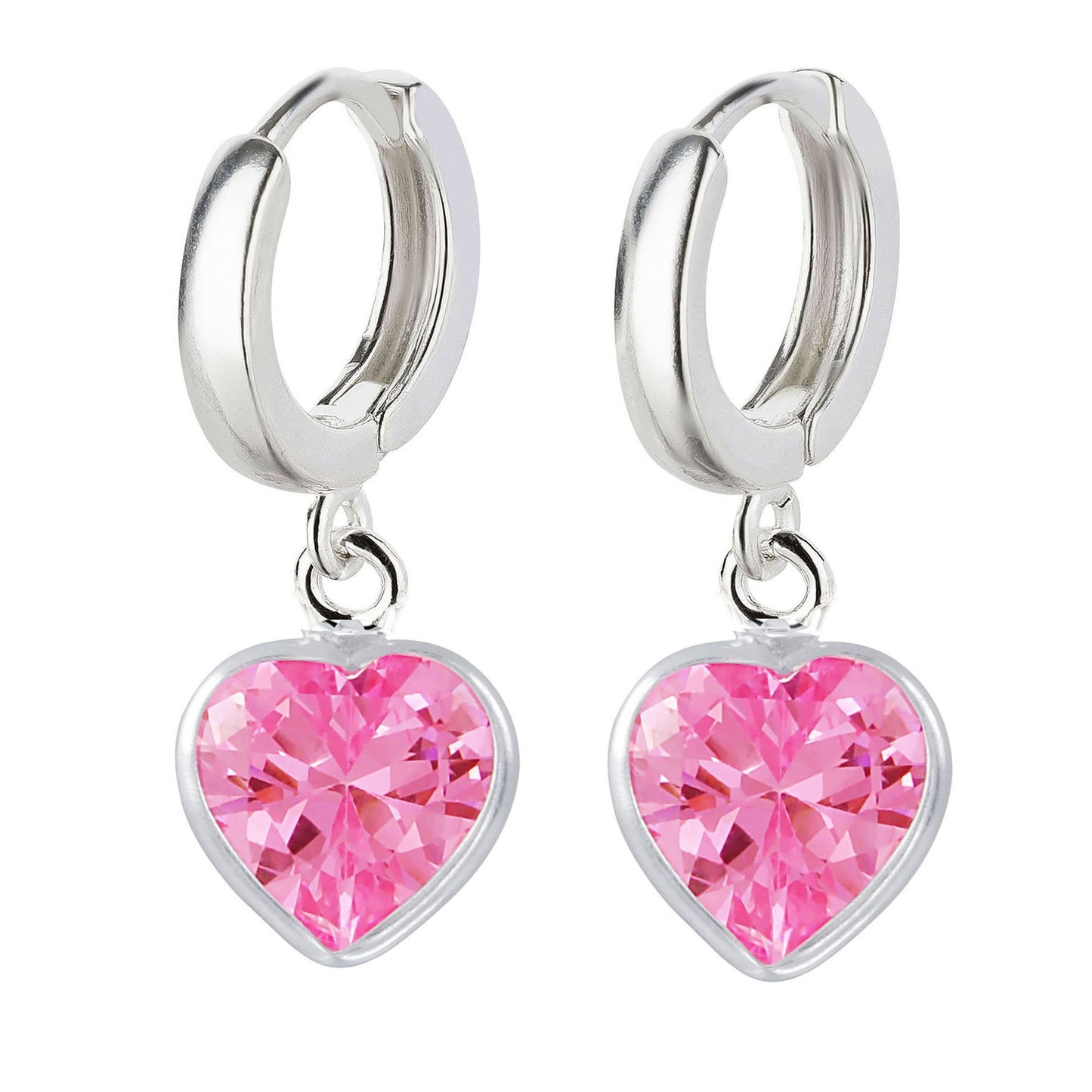 Ohrringe Creolen pinkes Herz 925 Silber Zirkonia