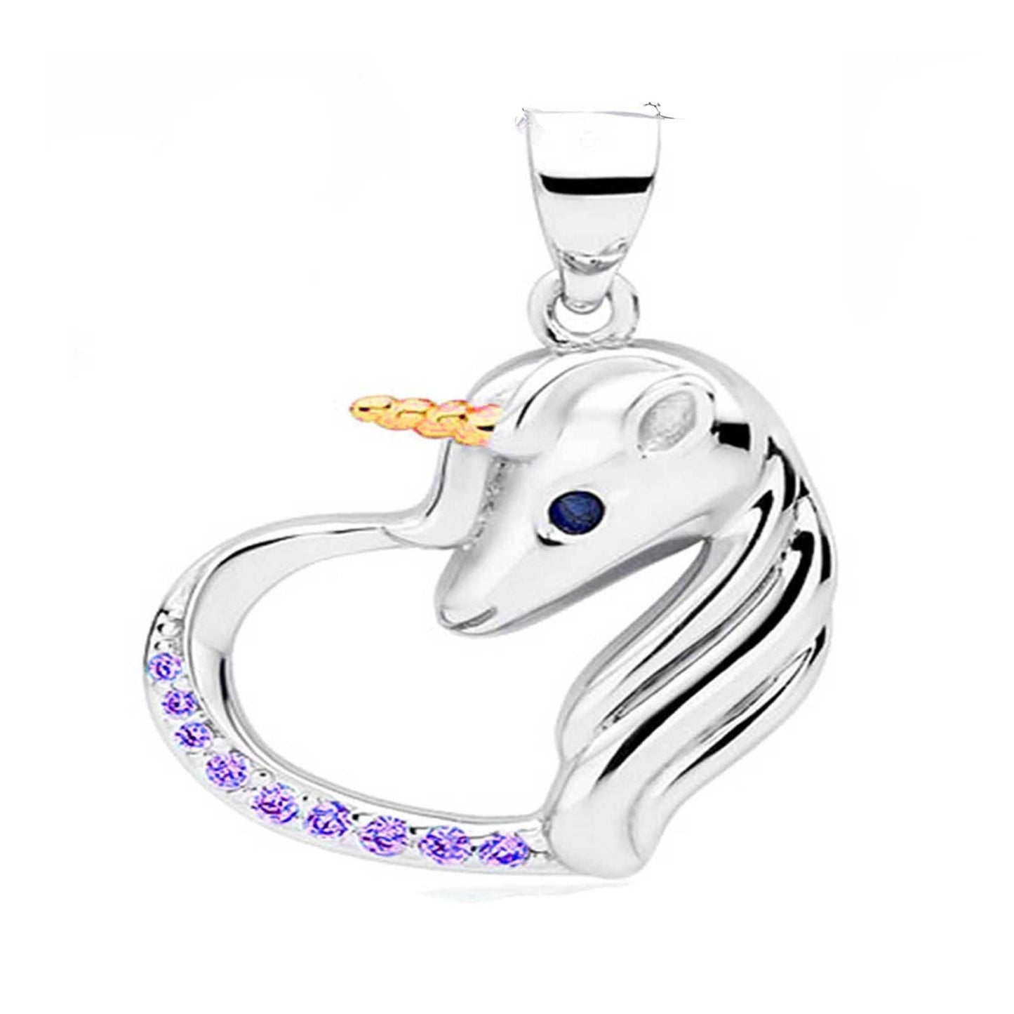 Kinder Anhänger Herz Einhorn 925 Silber Zirkonia Lila