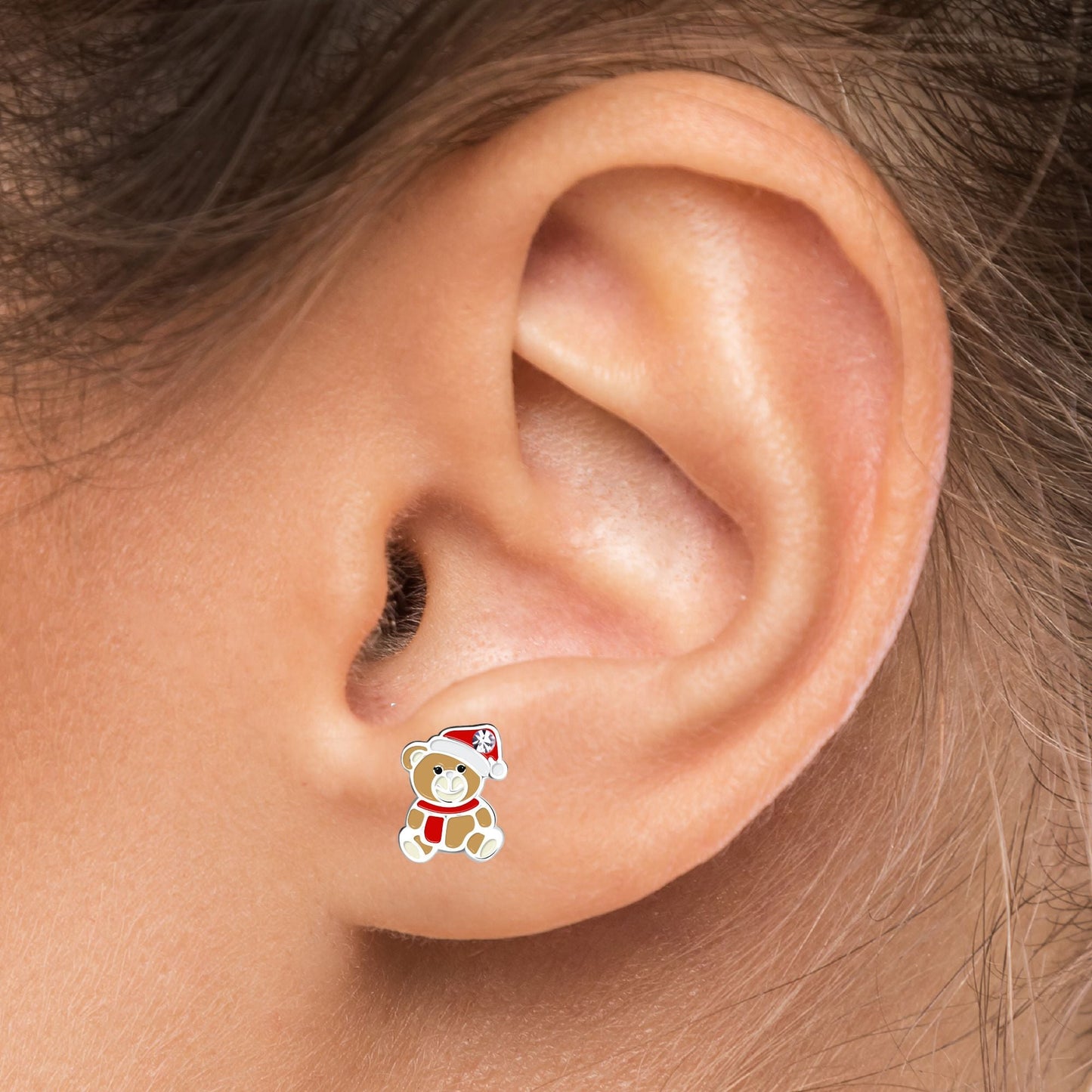 Kinder Ohrringe Weihnachten Bär braun 925 Silber