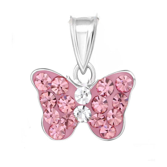 Kinder Anhänger Schmetterling 925 Silber rosa Kristalle