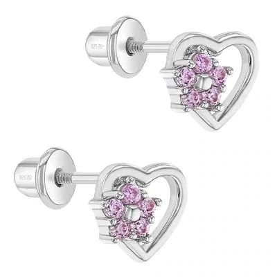 Ohrringe Herz Blume 925 Silber Schraubverschluss 7x8 mm
