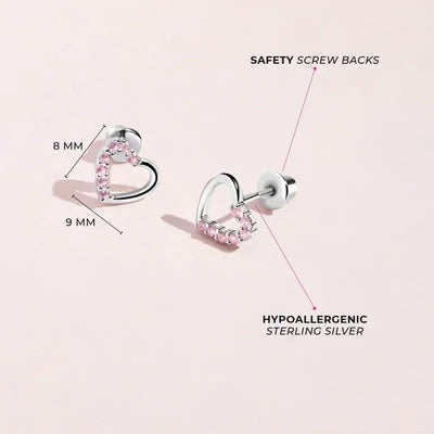 Kinder Ohrringe Herz Zirkonia rosa 925 Silber Schraubverschluss 8x9 mm