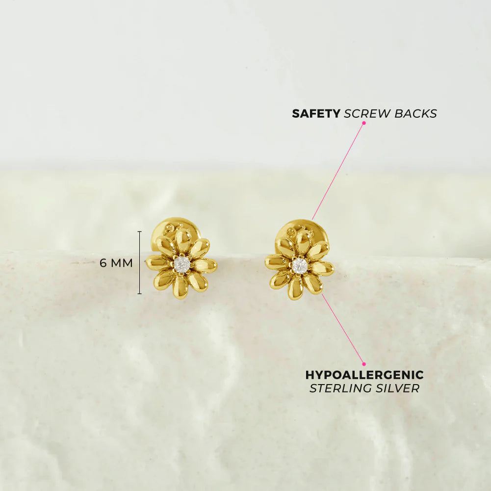 Ohrringe Blume 925 Silber Schraubverschluss vergoldet