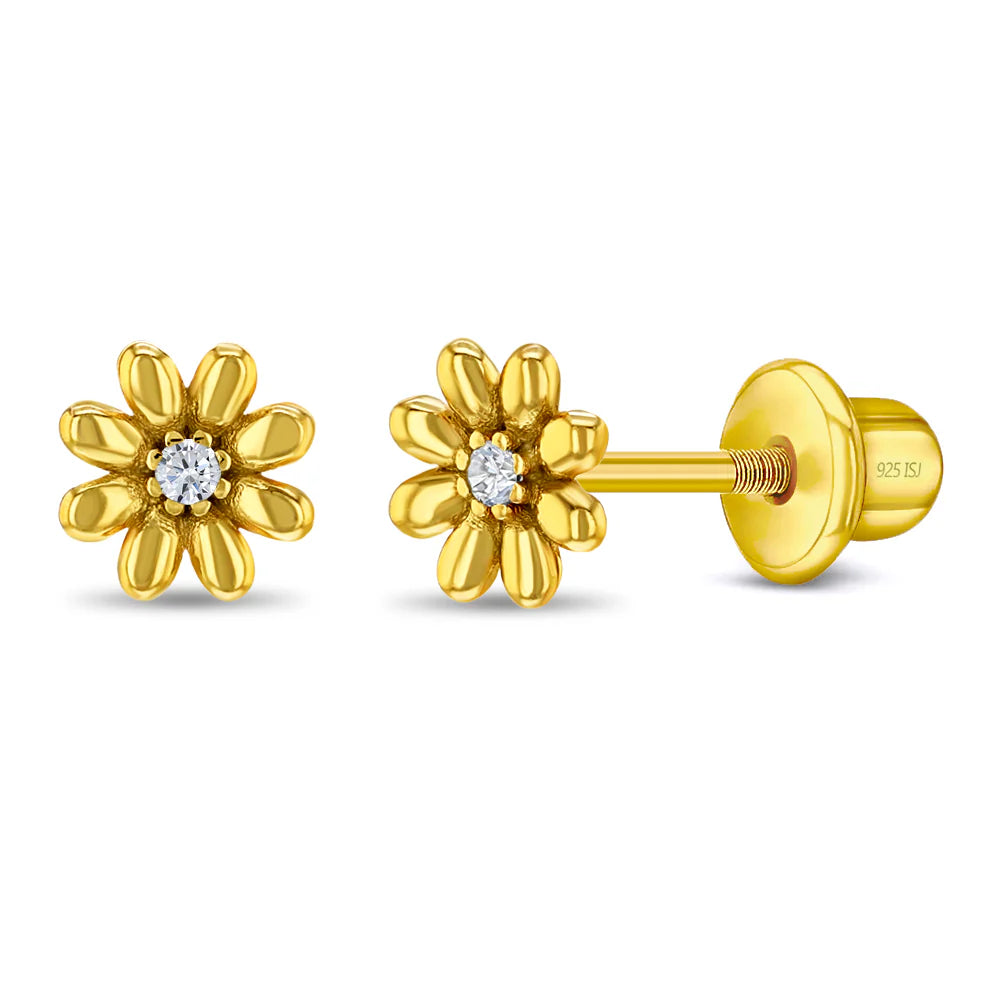 Ohrringe Blume 925 Silber Schraubverschluss vergoldet