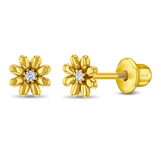 Ohrringe Blume 925 Silber Schraubverschluss vergoldet