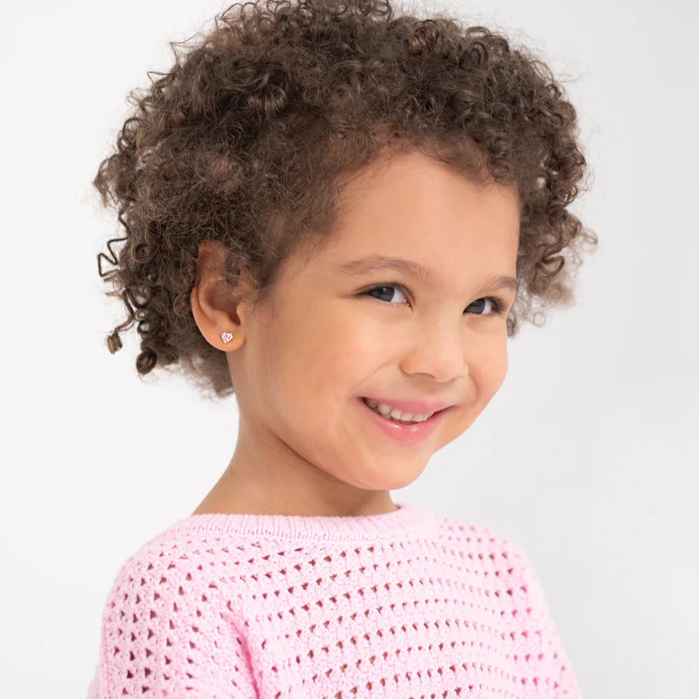 Ohrringe Herz Zirkonia rose 585 Gold Schraubverschluss