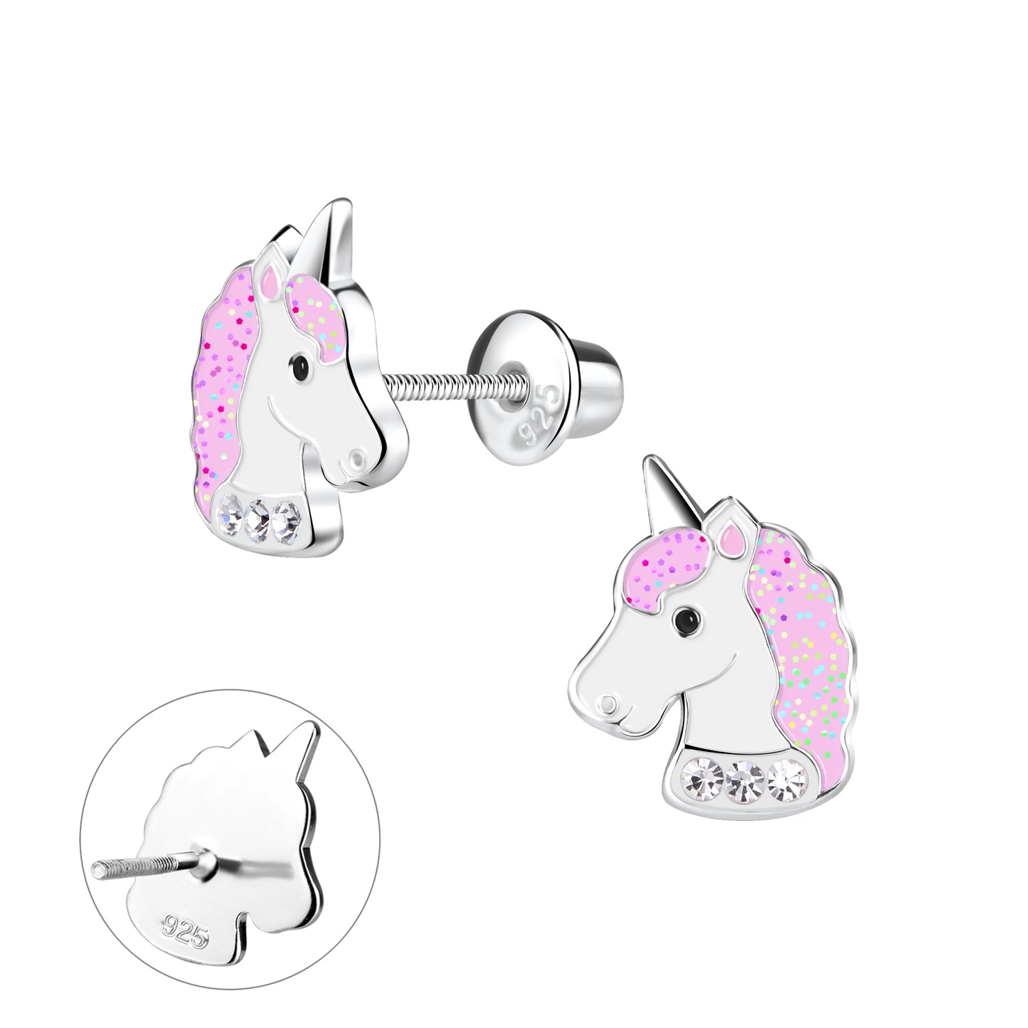 Ohrringe Einhorn Zirkonia 925 Silber Schraubverschluss