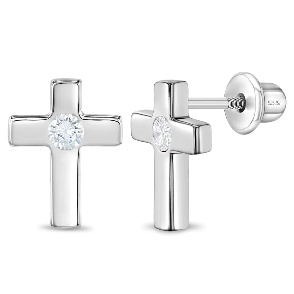 Ohrringe Kreuz Zirkonia 925 Silber Schraubverschluss