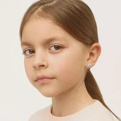 Kinder Ohrringe Gänseblümchen 925 Silber Schraubverschluss 7 mm