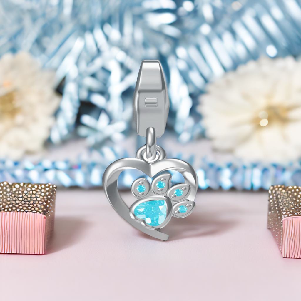 Charms Anhänger Pfote Zirkonia blau 925 Silber