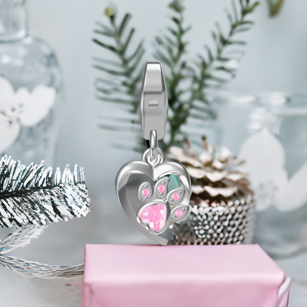 Charms Anhänger Pfote Zirkonia rosa 925 Silber