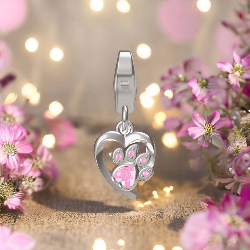 Charms Anhänger Pfote Zirkonia rosa 925 Silber