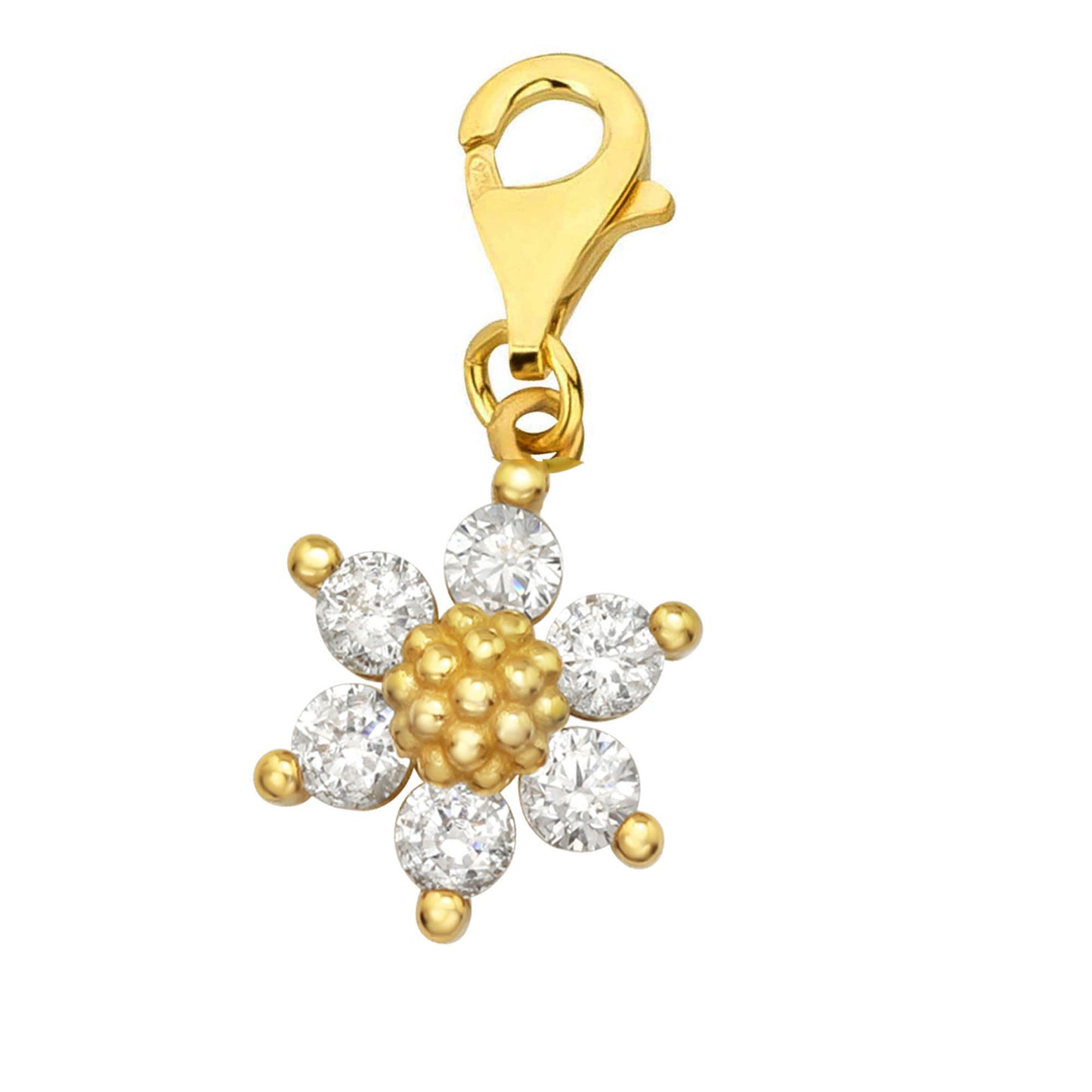 Charms Anhänger Blume Zirkonia 925 Silber vergoldet