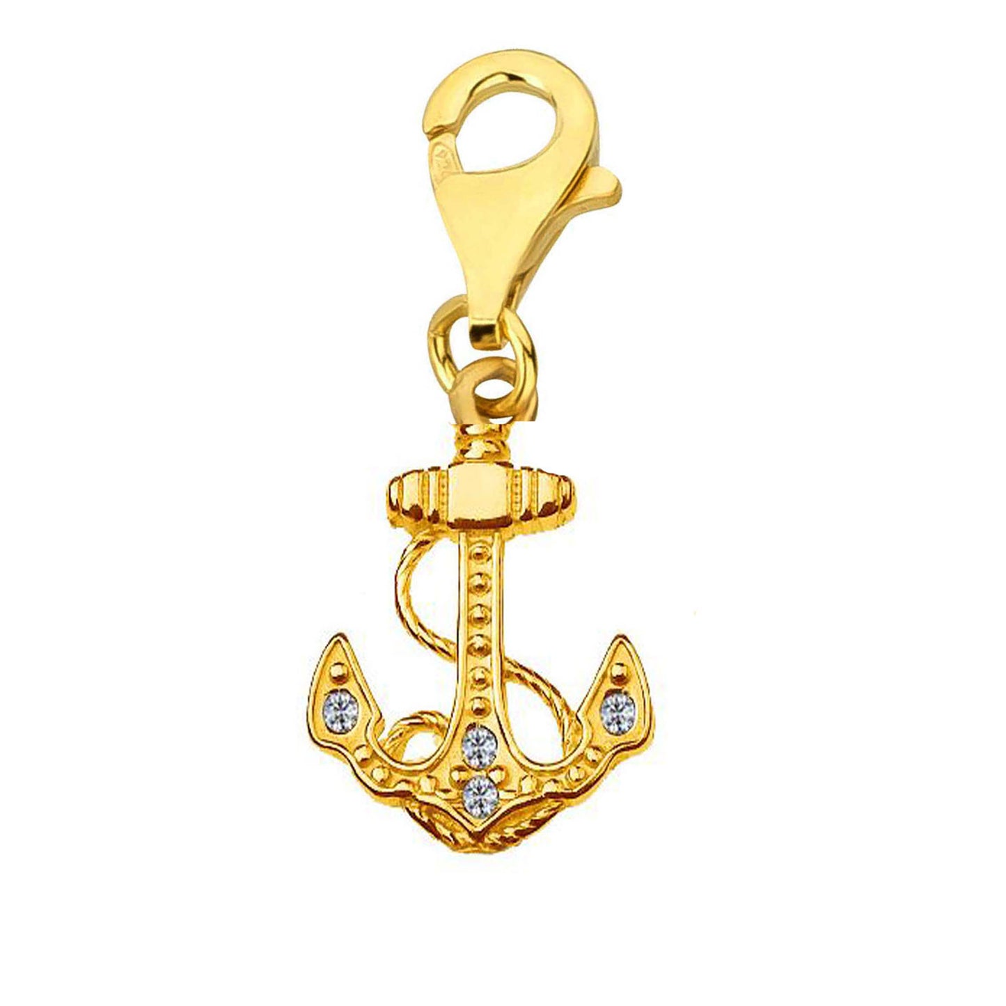 Charms Anhänger Anker Zirkonia 925 Silber vergoldet