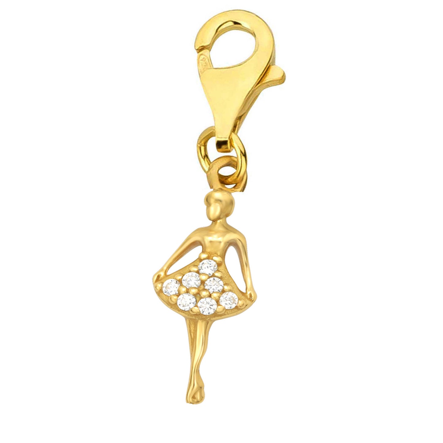 Charms Anhänger Ballerina Zirkonia 925 Silber vergoldet