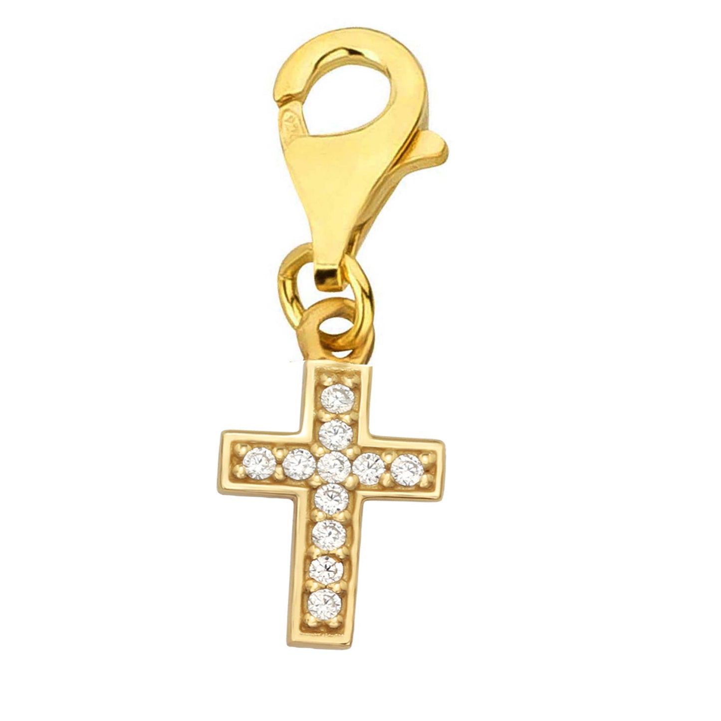 Charms Anhänger Kreuz Zirkonia 925 Silber vergoldet