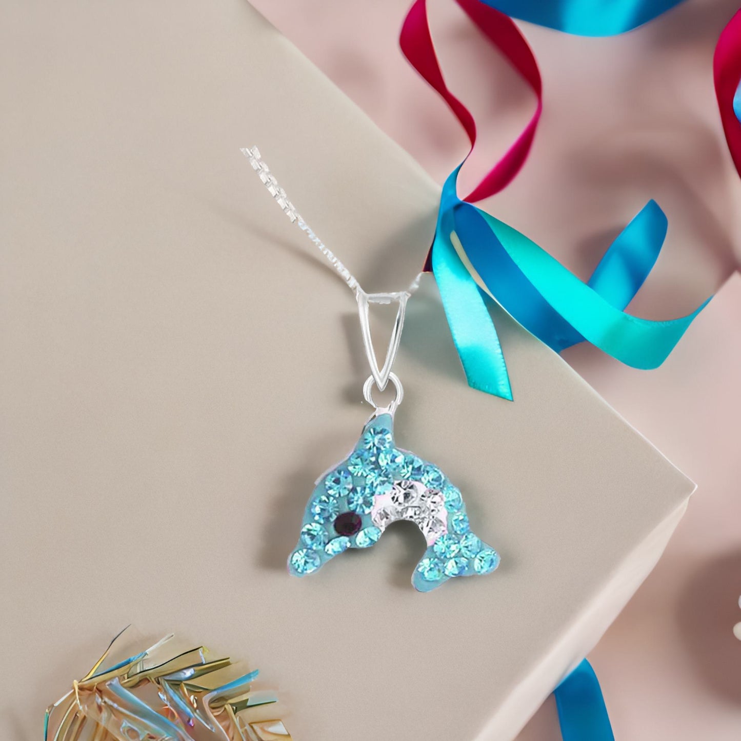 Kinder Anhänger hellblauer Delfin 925 Silber