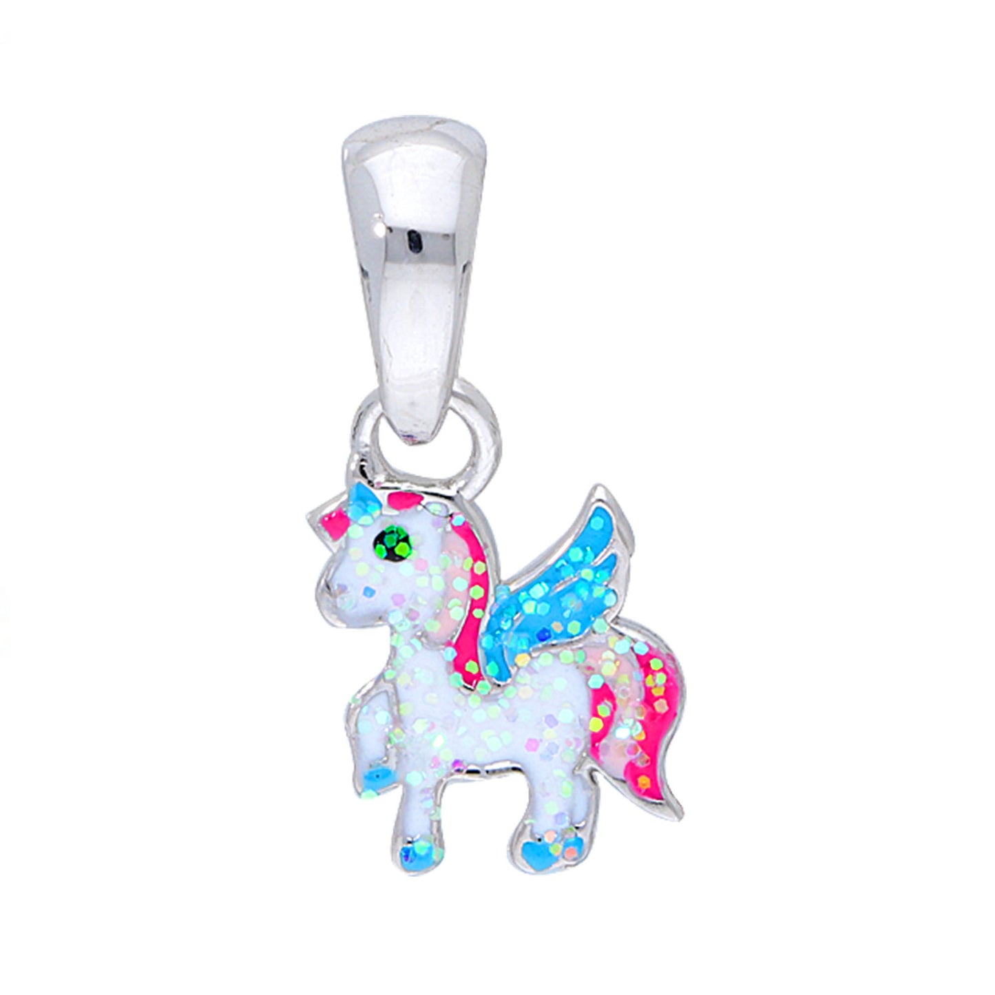 Kinder Anhänger Pferd Einhorn 925 Silber Glitzerfarben
