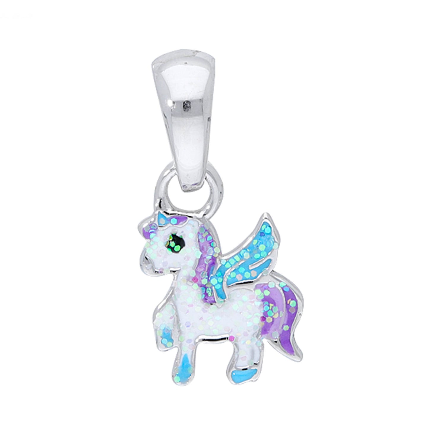 Kinder Anhänger Pferd Einhorn 925 Silber Glitzer Lila