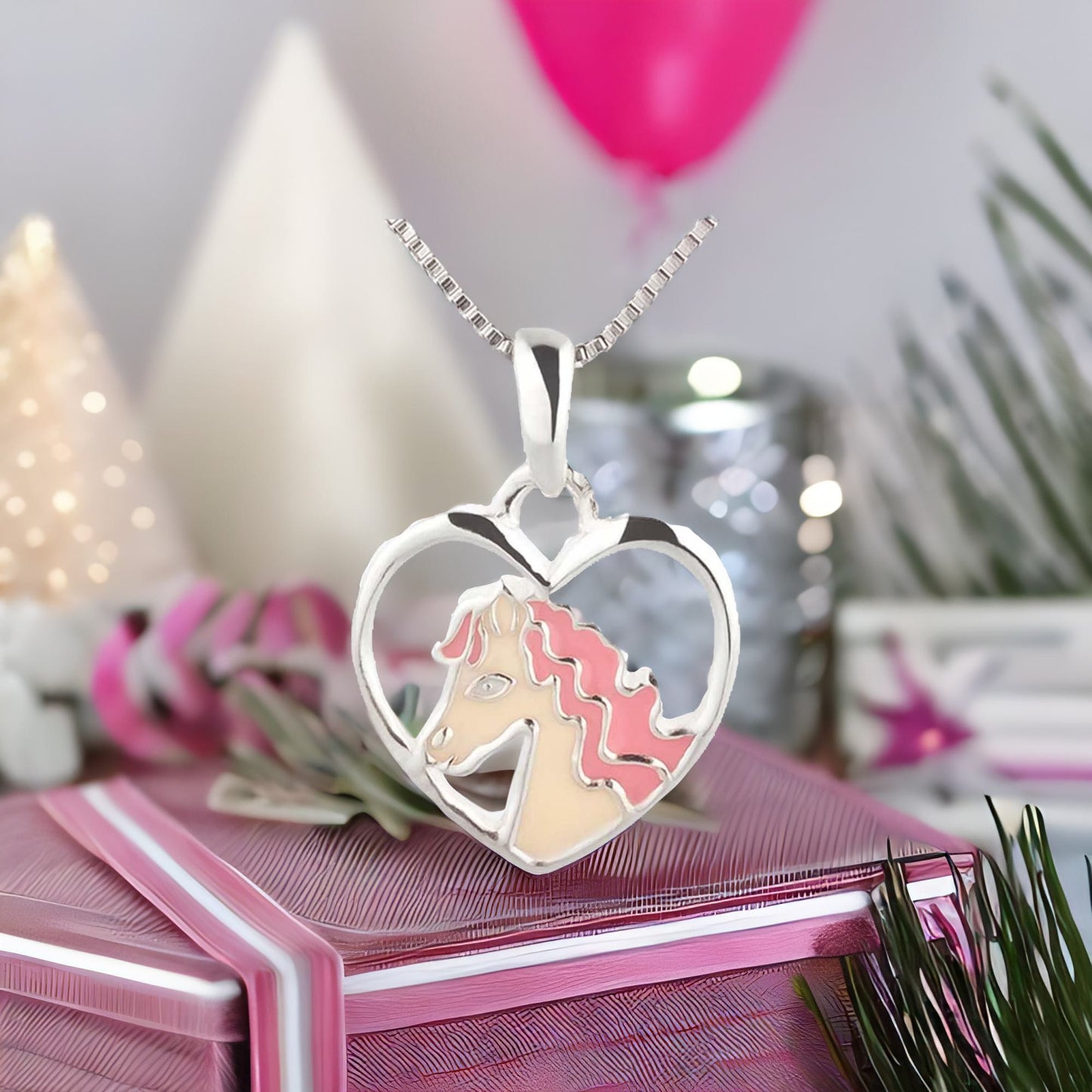 Kinder Anhänger rosa Pony Herz 925 Silber
