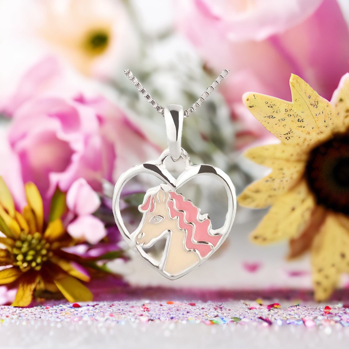 Kinder Anhänger rosa Pony Herz 925 Silber