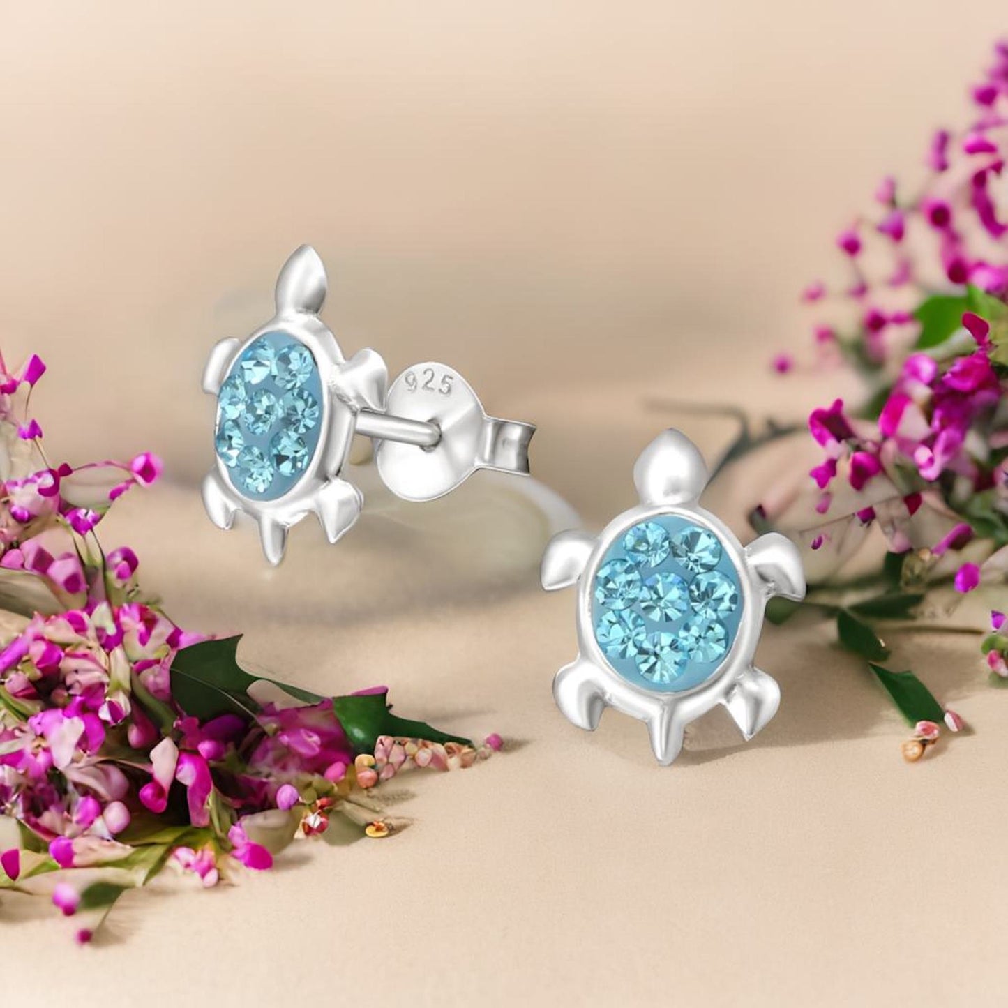 Kinderohrringe Schildkröte Nemo 925 Silber hellblaue Kristalle