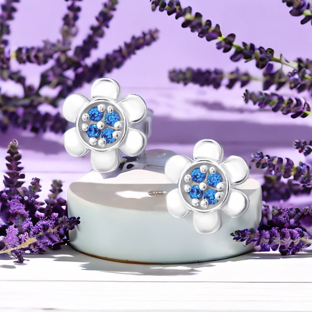 Ohrringe Blume 925 Silber Zirkonia blau klar