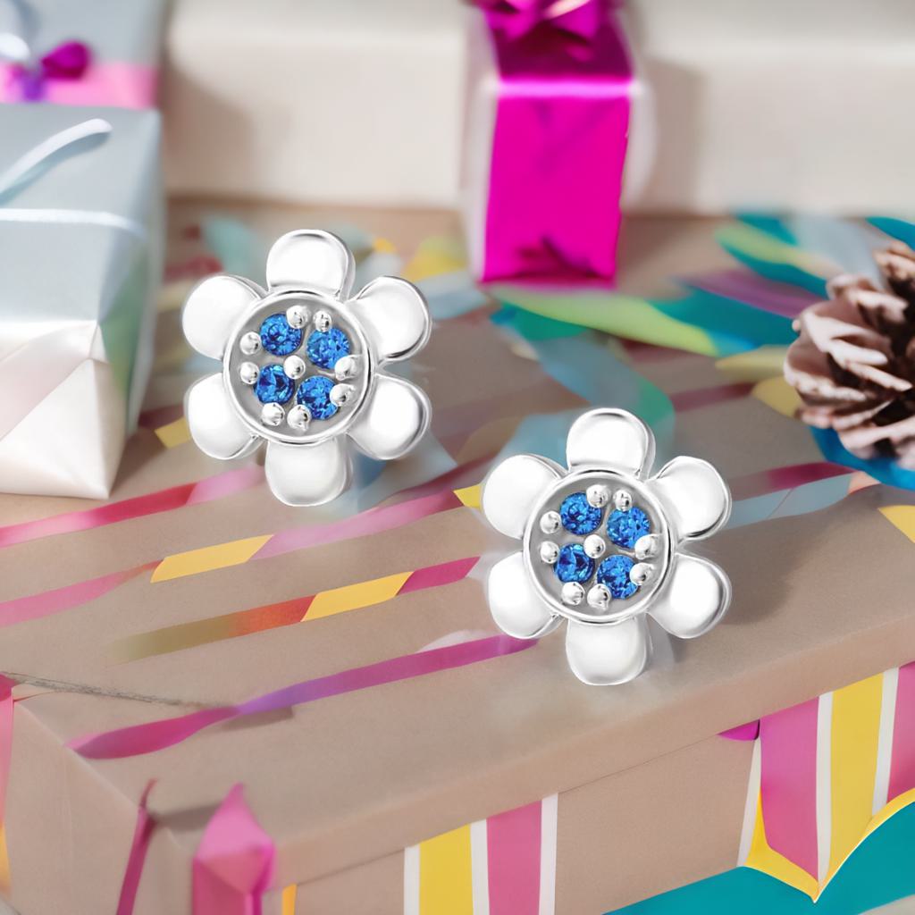 Ohrringe Blume 925 Silber Zirkonia blau klar